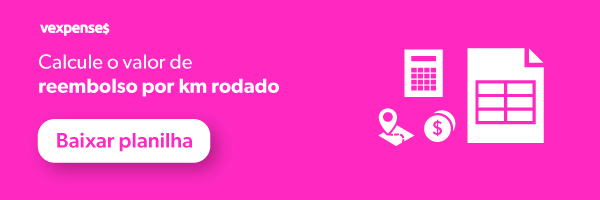 Banner oferecendo download grátis de uma planilha para cálculo do valor do reembolso de km, ilustrado pelo ícone de uma calculadora, um mapa com um pin de localização, uma moeda e uma folha de cálculo do Excel, e um botão clicável com os dizeres Baixar planilha